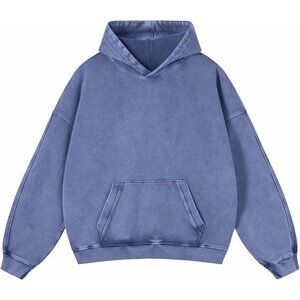 Men's Light Blue Pullover Preppy Streetwear Cotton Vintage Hoodies Sweatshirt